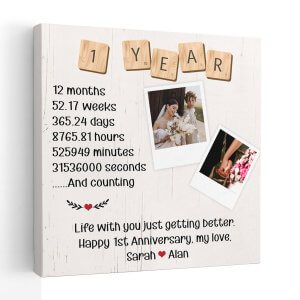 1 Year Anniversary Photo Collage Custom Canvas Print