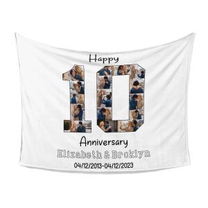 Happy 10th Anniversary Photo Collage Custom Blanket
