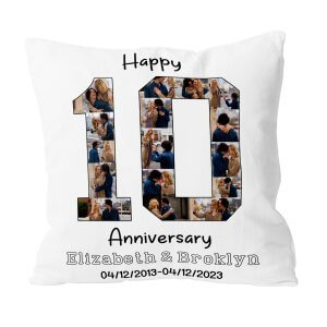 Happy 10th Anniversary Photo Collage Custom Pillow
