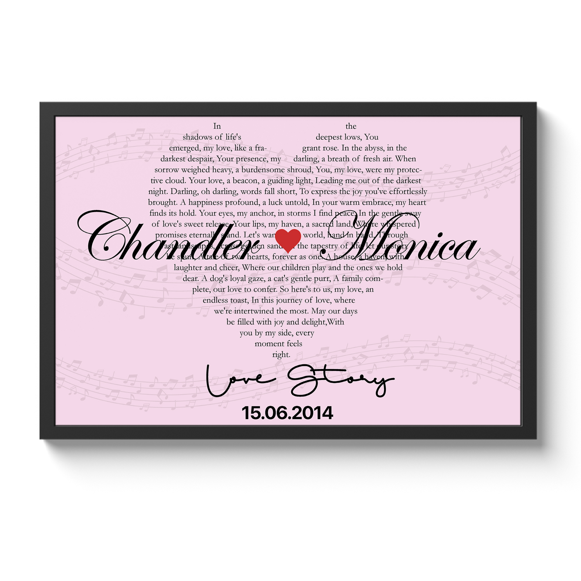 Custom Heart Shaped Song Lyrics Framed Print