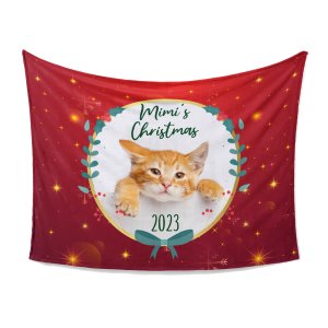 Cat Christmas Photo Custom Blanket