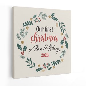 Our First Christmas Newlywed Custom Canvas Print